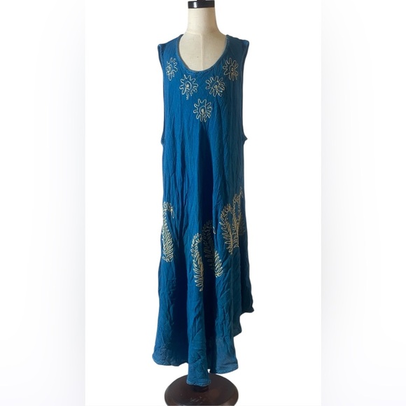 InGear Resort Blue Sleeveless Embroidered Rayon Sundress Boho Cover Up Sz XL - Picture 2 of 7